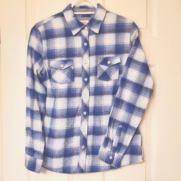⭐️WEATHERPROOF VINTAGE ORIGINAL PLAID BUTTON DOWN SHIRT BLUE WHITE WOMENS SMALL - Picture 1 of 13